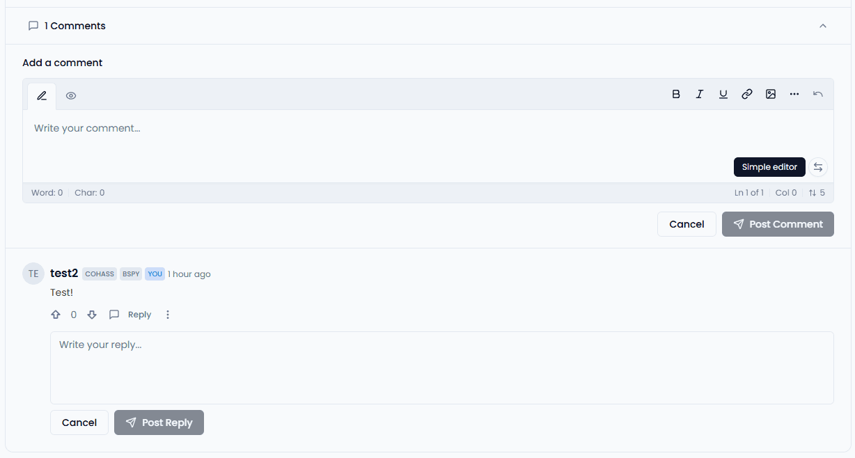 Comment editor with Markdown formatting