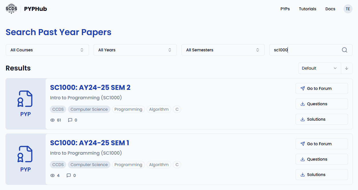 Search interface with filters
